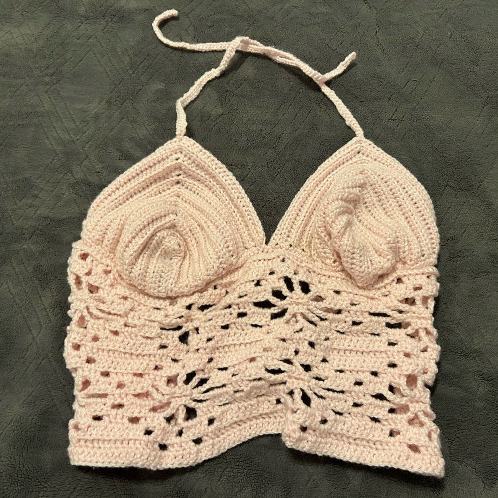 Pink Lace Crop Top with Floral Detailing